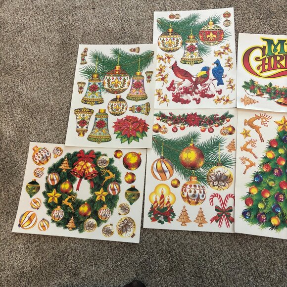 Vtg Super Signs Christmas Window Clings Decoration Collectible Lot Of 8 Sheets - Picture 3 of 4